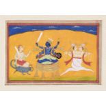 Indische Miniatur, Kangra-Schule, 1. H. 19. Jh., polychrome Pigmente u. Gold auf Papier, Vishnu