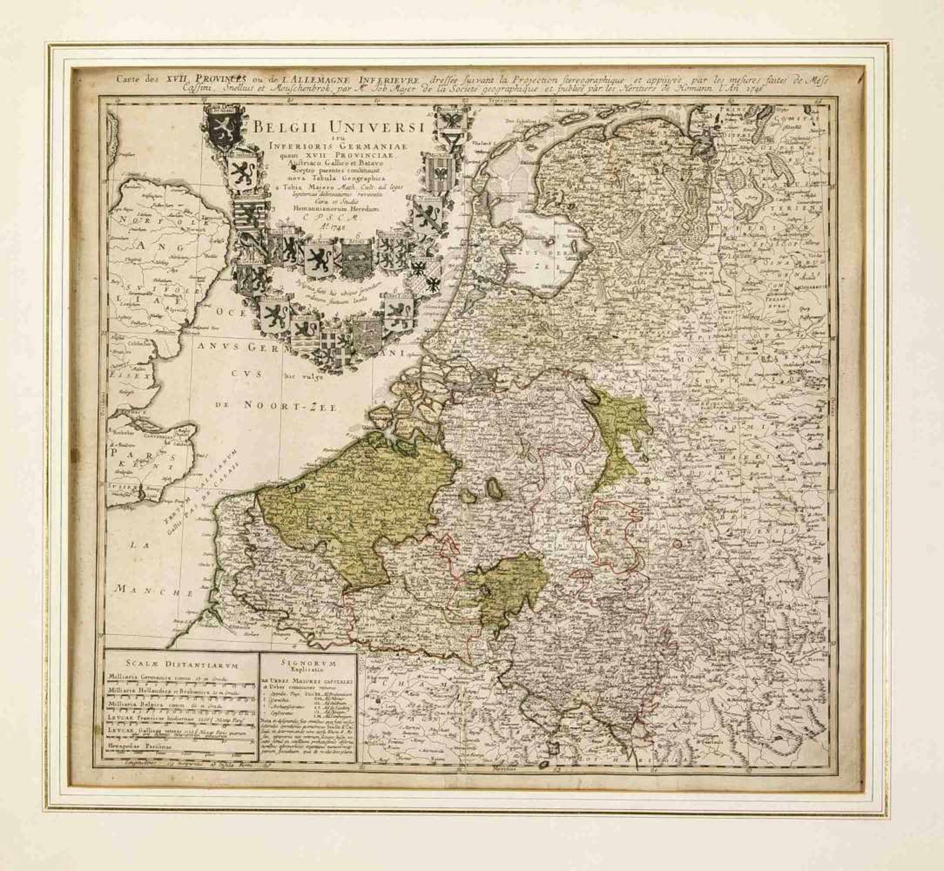 Historische Karte von Belgien, "Belgii Universi seu Inferioris Germaniae...", teilkol. Kupferstich