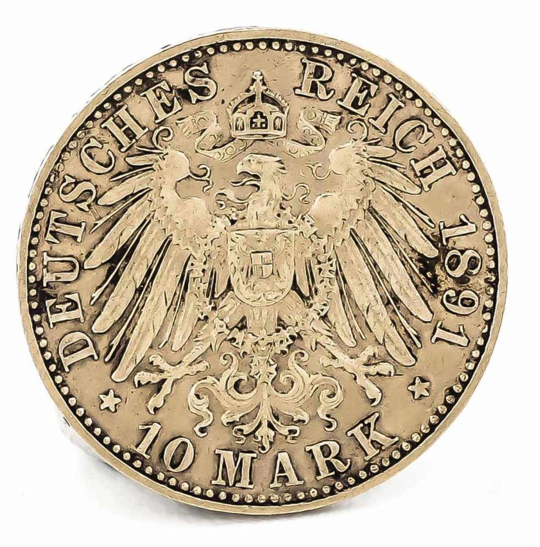 10 Mark, Sachsen, Albert König von Sachsen, 1891 E, in ss-vz - Bild 2 aus 2