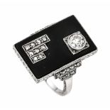 Altschliff-Diamant-Onyx-Ring WG 585/000 mit einem Altschliff-Diamanten 0,40 ct l.get.W/PI,