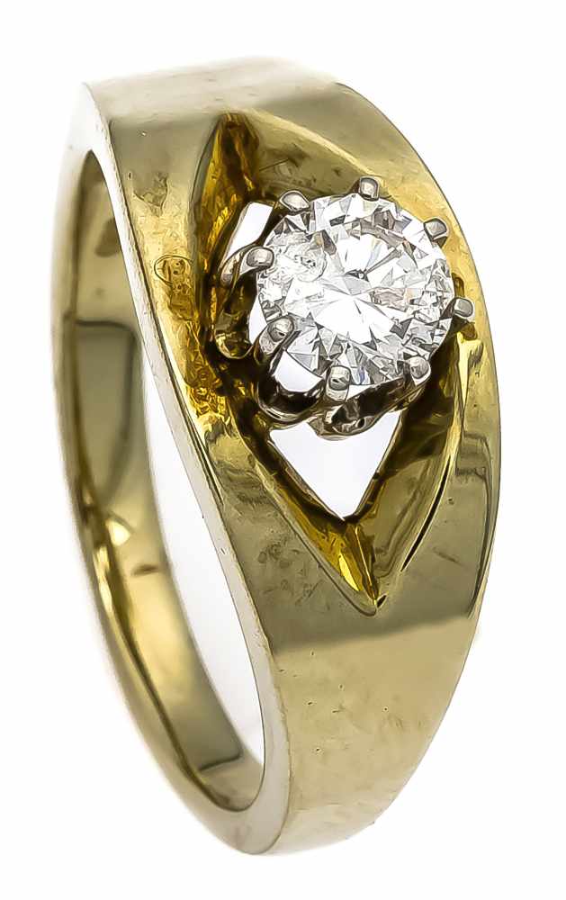 Brillant-Ring GG 585/000 mit einem Brillanten 0,60 ct l.get.W-W/P1, RG 60, 6,6 g