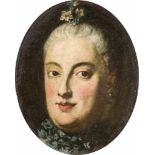 Bildnismaler des 18. Jh., ovales Portrait einer Edeldame mit floralem Kopfschmuck, Ausschnitt, Öl/
