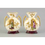 Paar Vasen, England, 20. Jh., bauchige flachgedrückte Form, frontseitig Reserven mit Damen in