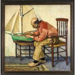 Walther Heimig (1881-1955), Friese baut ein Schiffsmodell, Öl/Lwd., u. re. handsign., um 1914, 5 c