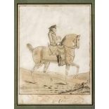 Auvrest, frz. Kalligraph des 18. Jh., Friedrich d. Große zu Pferd in Schreibmeistermanier, Feder