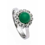 Chrysopras-Brillant-Ring WG 585/000 mit einem runden Chrysopras-Cabochon 7,5 mm und Brillanten, zus.