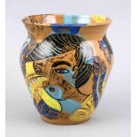 Künstler-Vase, w. Leo Kretschmar, u. sign., Keramik, umlaufend polychrom bemalt mit Figuren und
