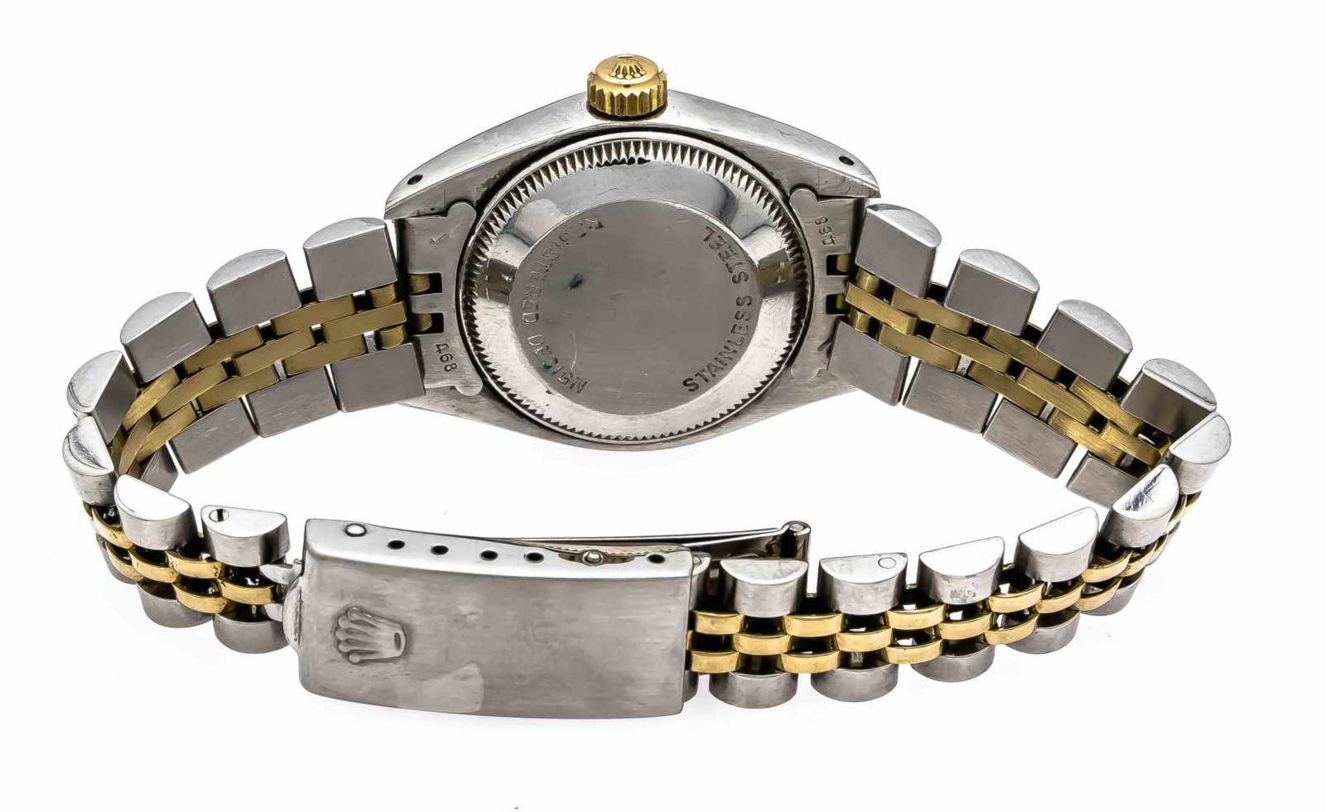 Damen-Rolex, Stahl/Gold 750/000, Oyster Perpetual Date, läuft, goldenes Zifferblatt, Armband Stahl/ - Bild 3 aus 3
