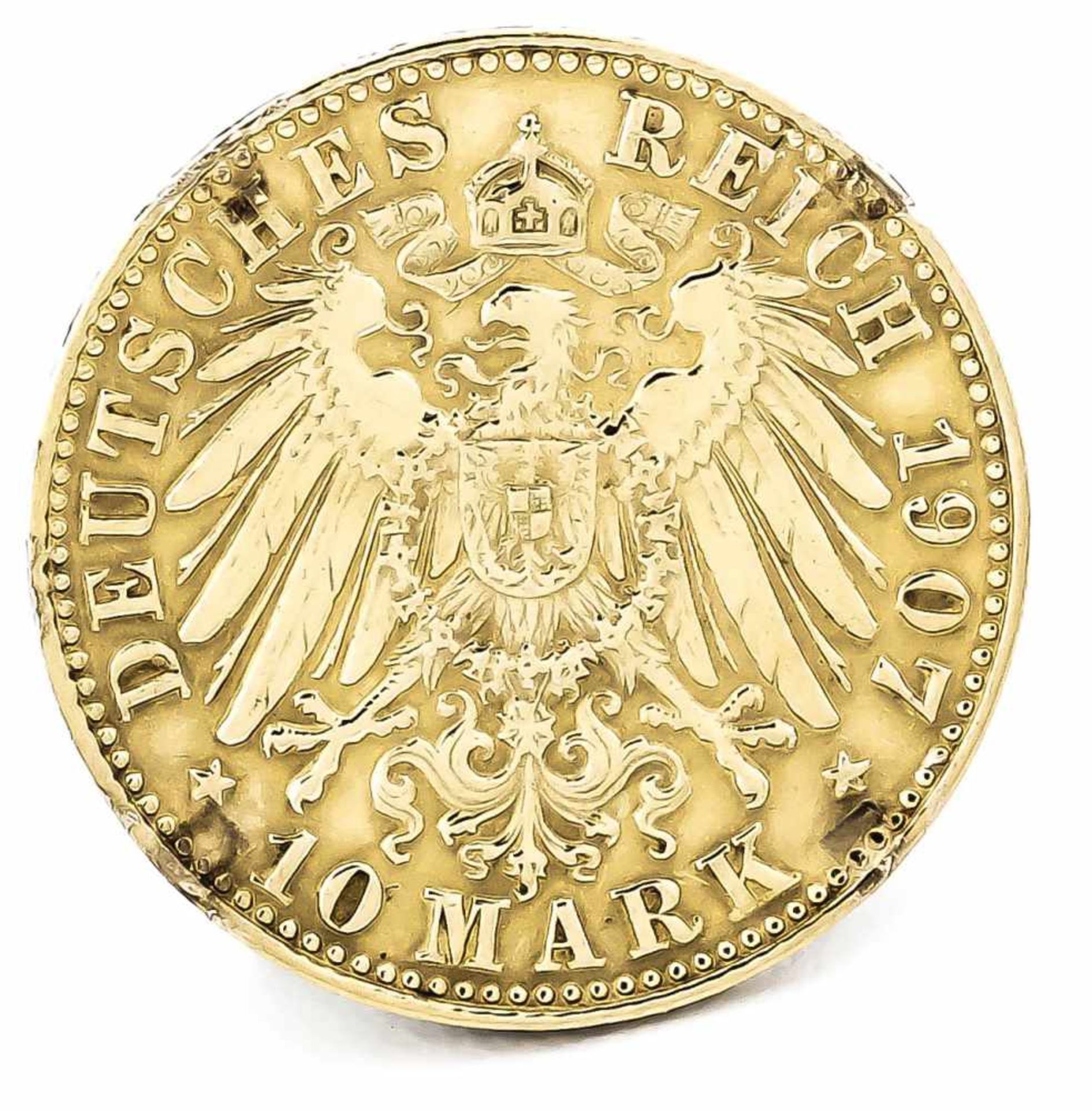 10 Mark, Sachsen, Friedrich August III. König von Sachsen, 1907 E, in s - Bild 2 aus 2