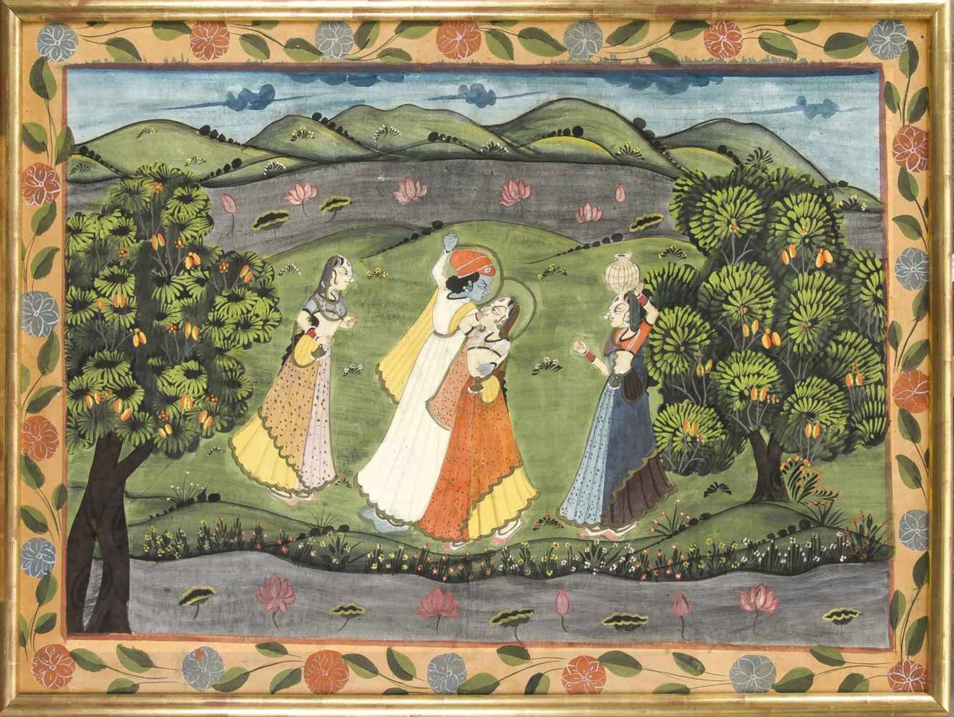 Indische Malerei, spätes 19./frühes 20. Jh., polychrome Pigmente auf Leinen, kaschiert auf