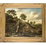 Jan Wynants (1632-1684), niederländischer Landschaftsmaler, "Bewaldete Hügellandschaft mit großem