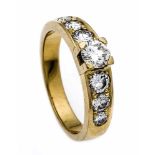 Brillant-Ring GG 750/000 mit einem Brillanten 0,30 ct TW/SI und 6 Brillanten, zus. 0,60 ct TW/SI, RG