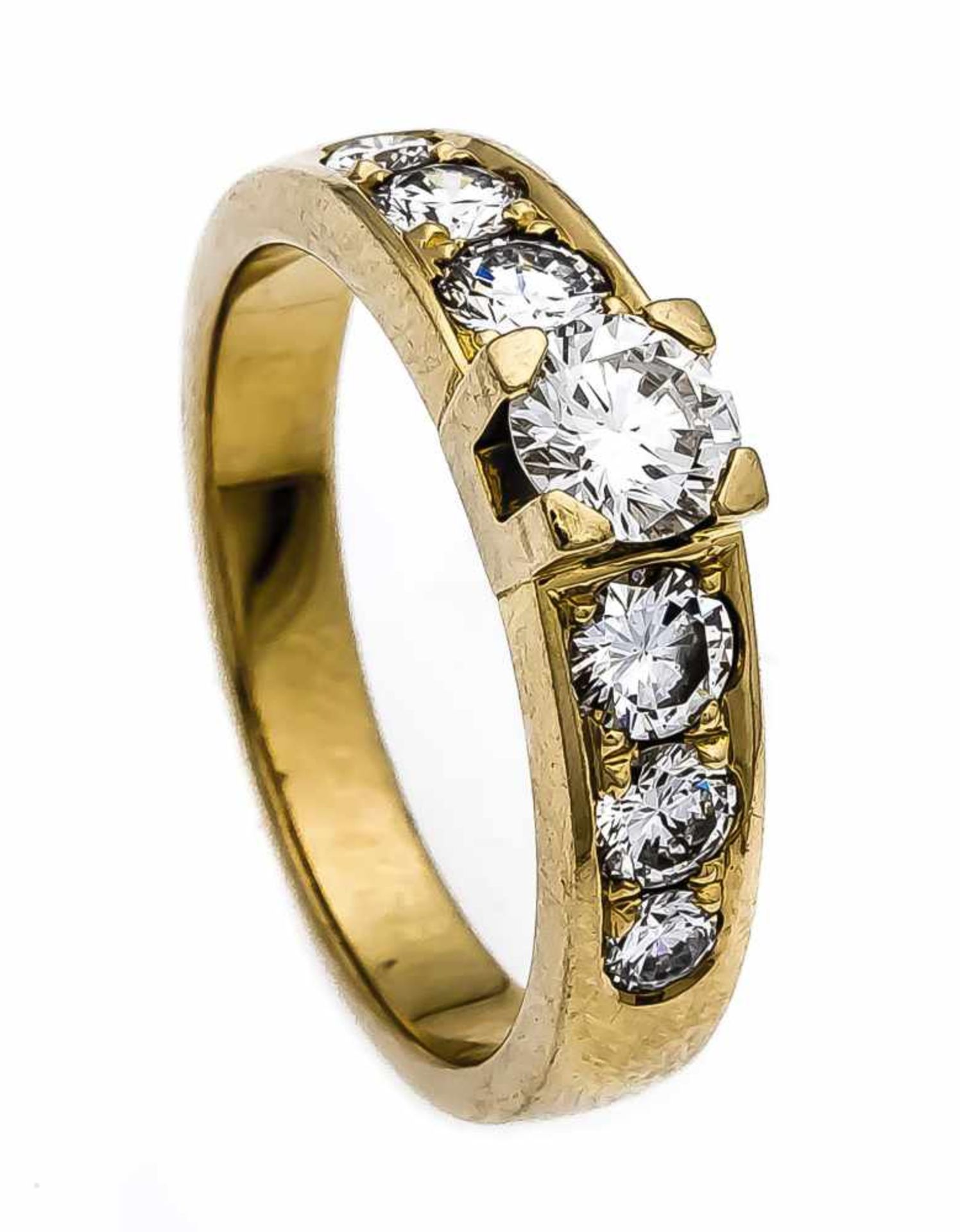 Brillant-Ring GG 750/000 mit einem Brillanten 0,30 ct TW/SI und 6 Brillanten, zus. 0,60 ct TW/SI, RG