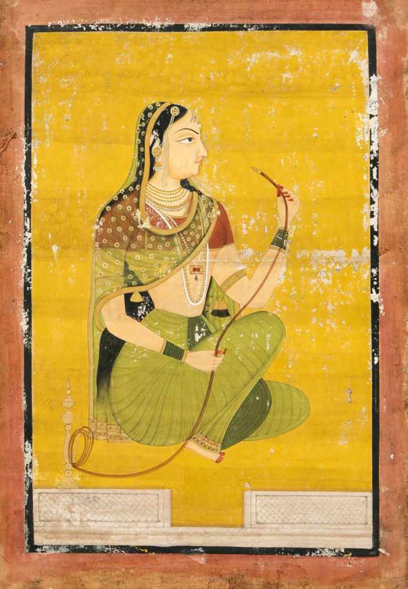 Indische Malerei, Rajasthan-Schule, um 1870, polychrome Pigmente auf festem Papier, kaschiert auf