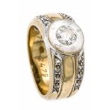 Brillant-Ring GG 750/000 mit einem Brillanten 0,716 ct W/P1 und 16 Diamanten, RG 58, 11,7 g