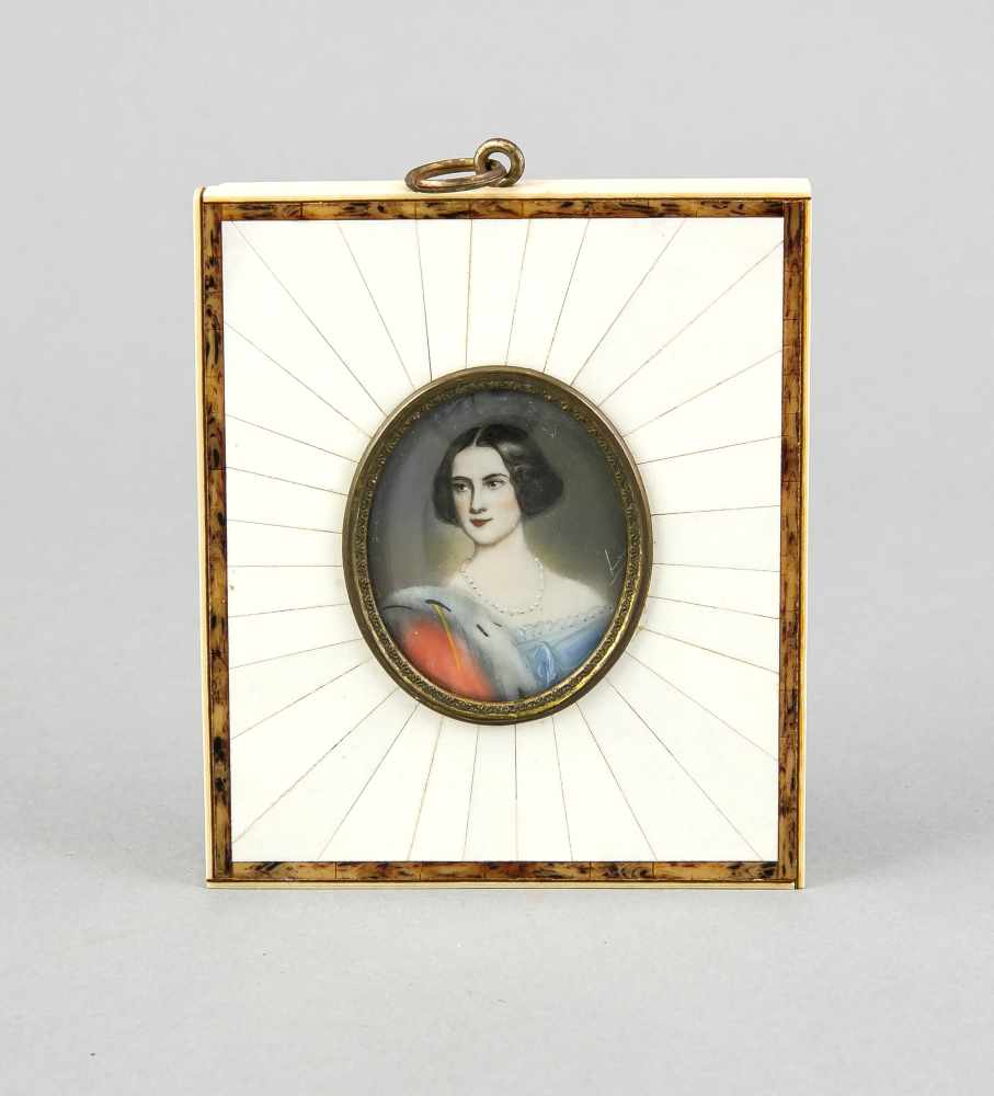 Miniatur, um 1900, Gouache auf Elfenbein, Portrait "Marie von Bayern" (1843) nach Joseph Karl