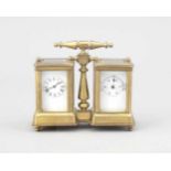 Uhr und Barometer, 20. Jh., bez. ''Hands'', Messing vergoldet und facettiertes Glas, 10 x4 x 12 cm