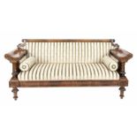 Sofa, Mahagoni furniert, Biedermeier, norddeutsch, um 1835, gekehlte Armlehnen,