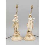Paar figürliche Lampenfüße, w. Paris, 20. Jh., eleganter Kavalier mit Zweispitz undelegante Dame mit