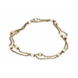 Perlen-Collier GG 585/000 mit cremeweißen Akoyaperlen 7 mm, Federring, L. 60 cm, 14,1 gPearl