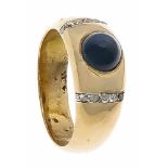 Saphir-Diamant-Ring RG 585/000 ungest., gepr., mit einem runden Saphir-Cabochon 6,6 mm inguter Farbe