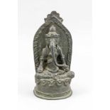 Ganesha, Indien, 19./20. Jh., Bronze mit leicht grünlicher Patina, auf halbrundem Sockel,von