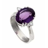 Amethyst-Brillant-Ring WG 750/000 mit einem oval fac. Amethyst 12,7 x 9,1 mm und 2Brillanten, zus.