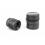 Leica Summicron-R 1:2/35 E55 Objektiv 3475569, mit Staubdeckeln und Lederköcher, H. 9 cm