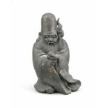 Shou Lao-Figur, China, 19. Jh., dunkel patinierte Bronze?, H. 22 cm