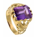 Amethyst-Ring GG 750/000 mit einem fac. Amethyst 12 x 10 mm in guter Farbe, RG 57, 6,6 gAmethyst