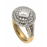 Brillant-Ring GG 750/000 mit einem im Prinzessschliff fac. Diamanten 0,90 ct Weiß -l.get.Weiß+ (H-