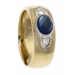 Saphir-Brillant-Ring GG 585/000 ungest., gepr., mit ovalem Saphir-Cabochon 7 x 5 mm und 2Brillanten,