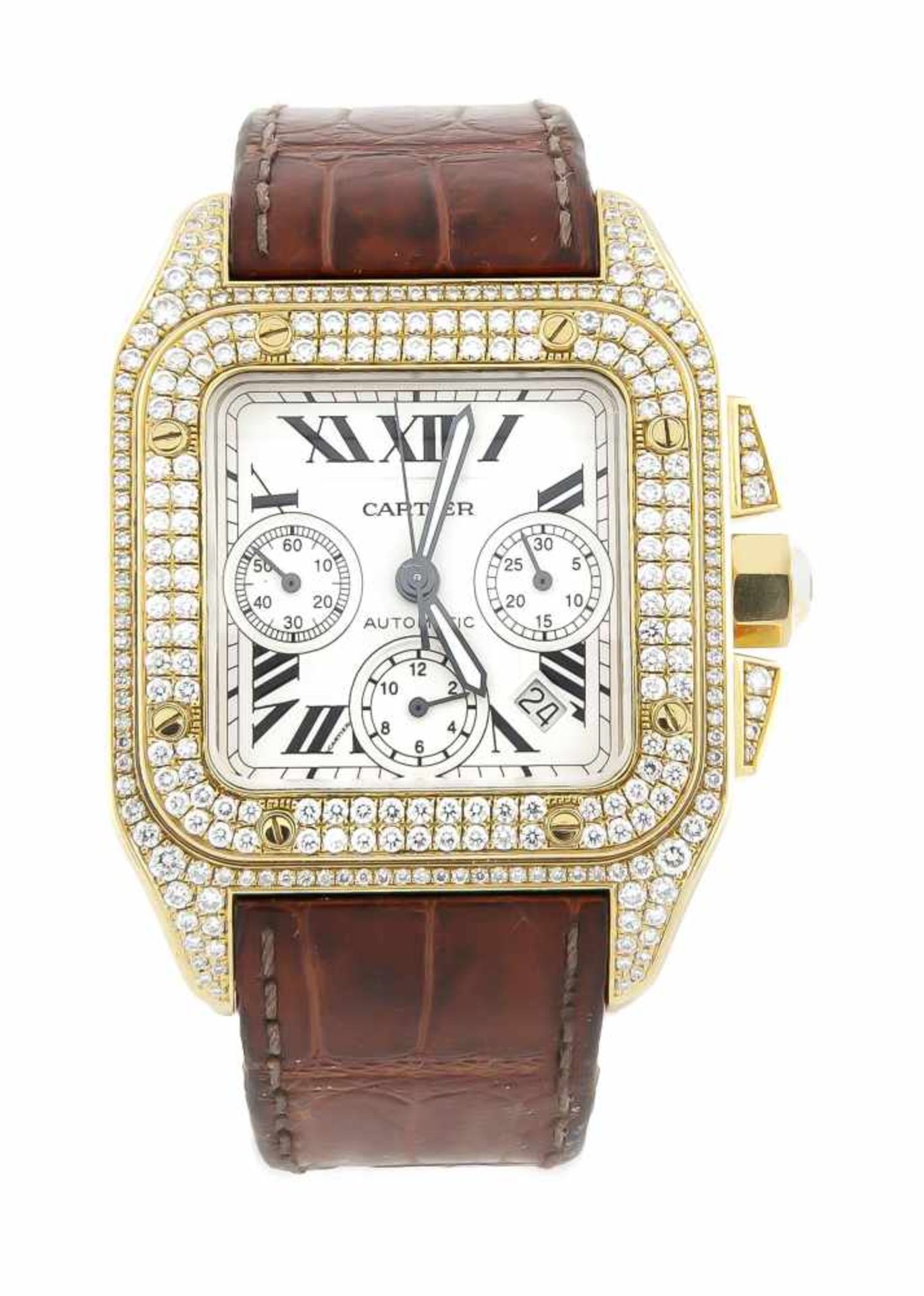 HAU Cartier Santos 100 XL Ref. 4721, mit Brillanten ges. ca. 3ct. wohl TW/Si, 750/000Gold, mit