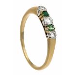Smaragd-Brillant-Ring GG 585/000 mit zwei rund fac. Smaragden 2 mm und 3 Brillanten, zus.0,20 ct W/