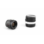 Leica Elmarit-R 1:2.8/24 E60 Objektiv 3500980, mit Staubkappen und Lederköcher, H. 8 cm