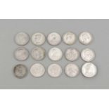 15 Münzen, 12x 5 Mark, Deutsches Reich, 1874, 1876, 1893, 2x 1903,1906, 1907, 2x 1908,1913, 2x 1914,