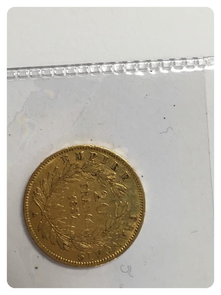 FRENCH 20 FRANK COIN 1857