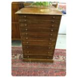 10 DRAWER STAINED WELLINGTON TYPE COLLECTOR'S CHEST