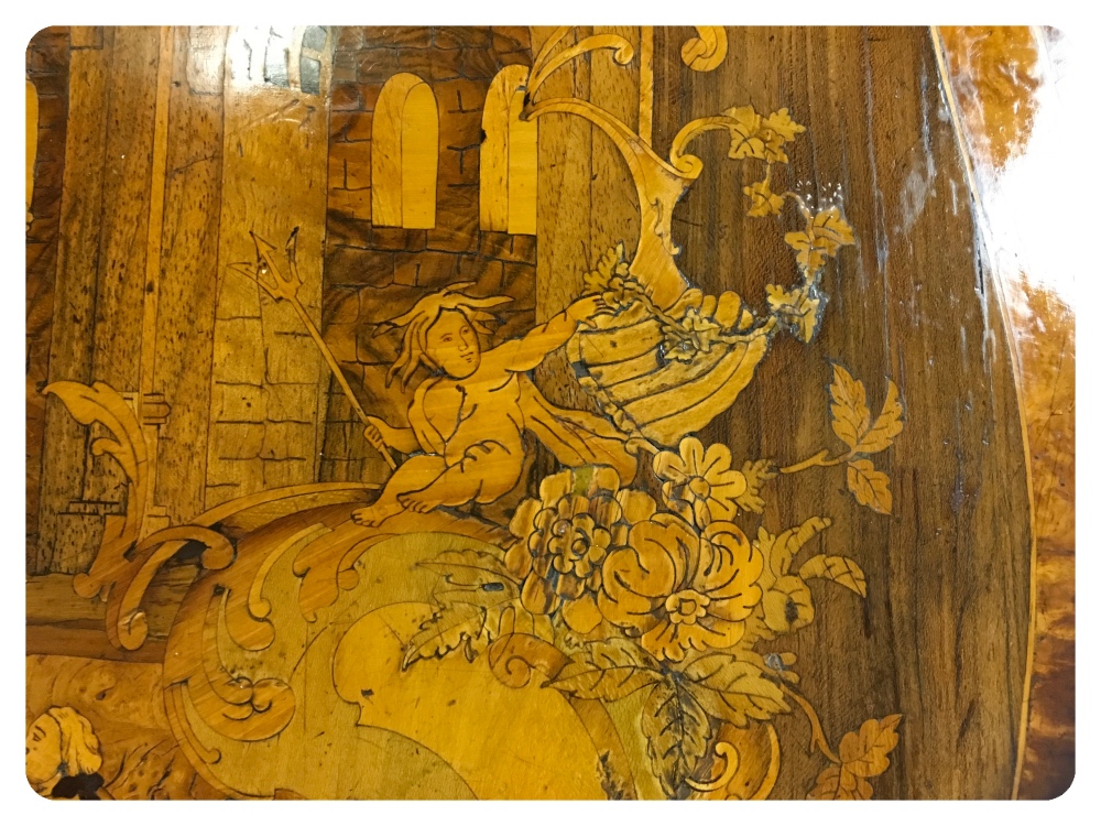 FINE MARQUETRY TABLE WITH ORMOLU MOUNTS AND WRITING DRAWER, - Image 4 of 8