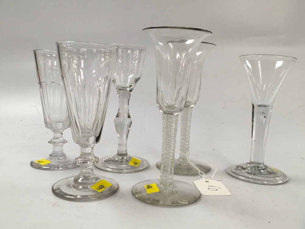 6 VARIOUS 19TH CENTURY WINE AND CORDIAL GLASSES