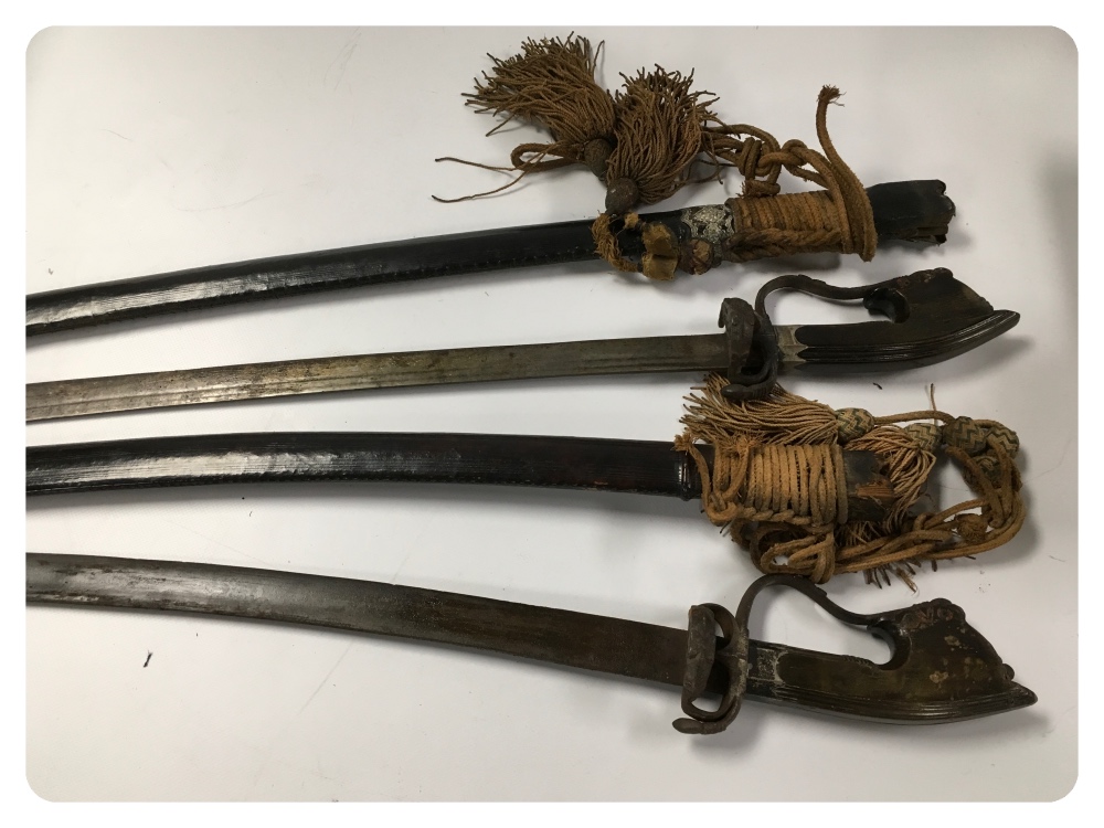 A PAIR OF MOROCCAN NIMCHA STYLE SWORDS IN SIMILAR LEATHER BOUND SCABBARDS A/F CONDITIONS WITH POOR - Image 4 of 7