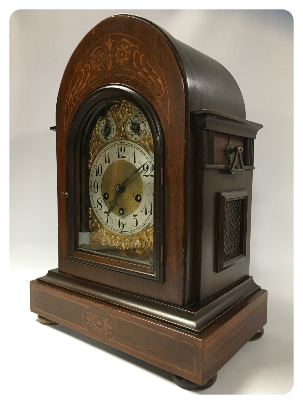 AN EDWARDIAN INLAID BRACKET CLOCK WITH JUNGANS STRIKING MOVEMENT, - Image 2 of 6