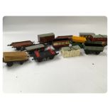 13 "O" GAUGE RAILWAY ROLLING STOCK, CARRIAGES, GOODS WAGON, ETC.