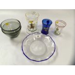6 PIECES OF CONTINENTAL GLASS, TONIC TANKARD, BEAKER, PAIR OF DANISH BOWLS BY HOLME GUARD,