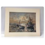 WATERCOLOUR "FISHING BOATS IN ESTUARY AT LOW TIDE" BEARING SIGNATURE COX (MOUNTED BUT UNFRAMED) 25