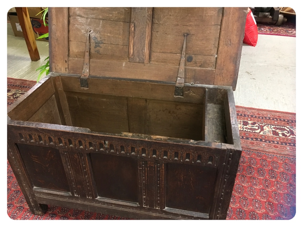 18TH CENTURY OAK COFFER IN SMALL FORM, - Image 3 of 7