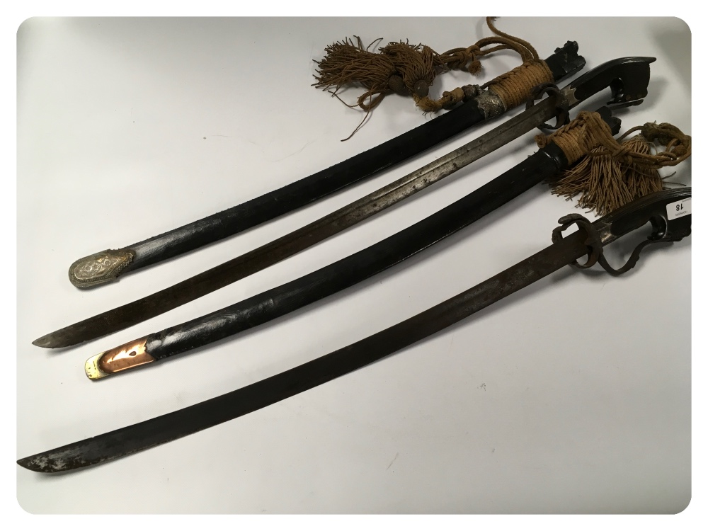 A PAIR OF MOROCCAN NIMCHA STYLE SWORDS IN SIMILAR LEATHER BOUND SCABBARDS A/F CONDITIONS WITH POOR - Image 7 of 7