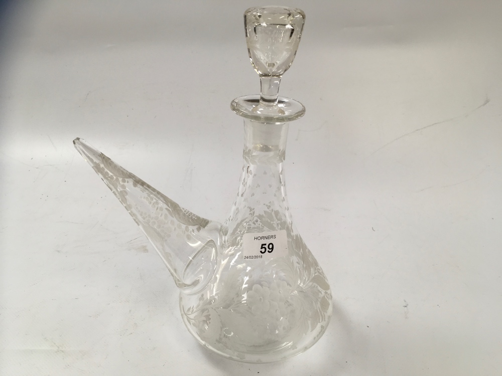UNUSUAL ETCHED GLASS WINE SERVER OR DECANTER, 27. - Image 3 of 3