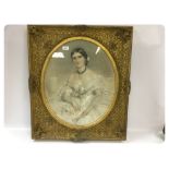 A C19TH SCHOOL, PORTRAIT OF A LADY (POSSIBLY IN WEDDING DRESS), WATERCOLOUR, OVAL, HEIGHT 54CM,