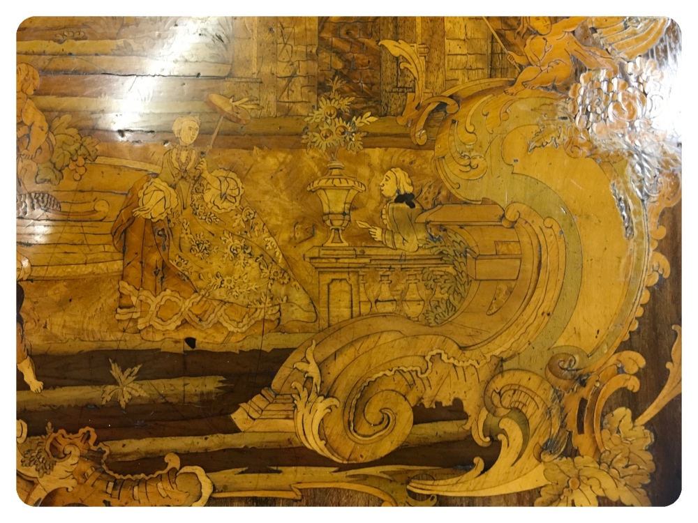 FINE MARQUETRY TABLE WITH ORMOLU MOUNTS AND WRITING DRAWER, - Image 5 of 8